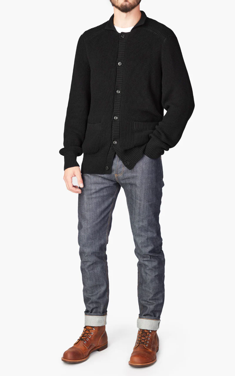 3sixteen Cotton Collared Cardigan Black - Image 2