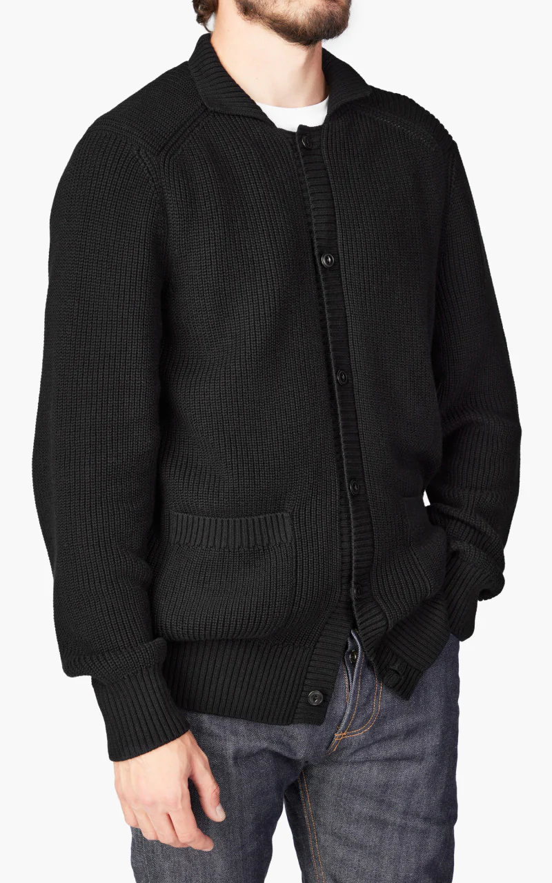 3sixteen Cotton Collared Cardigan Black - Image 5