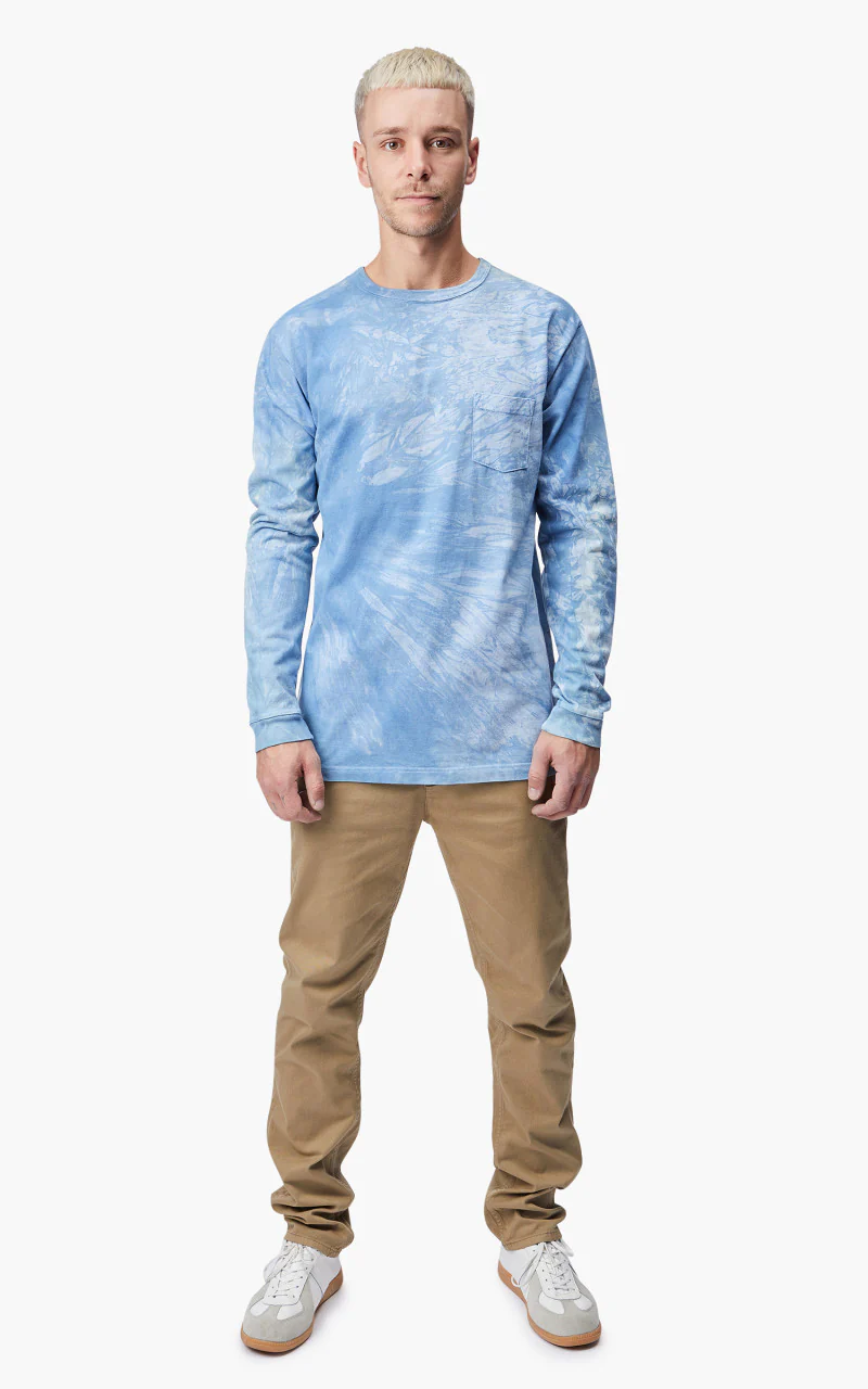 3sixteen Garment Dyed Longsleeve Tee Natural Indigo Crumple Dye - Image 2