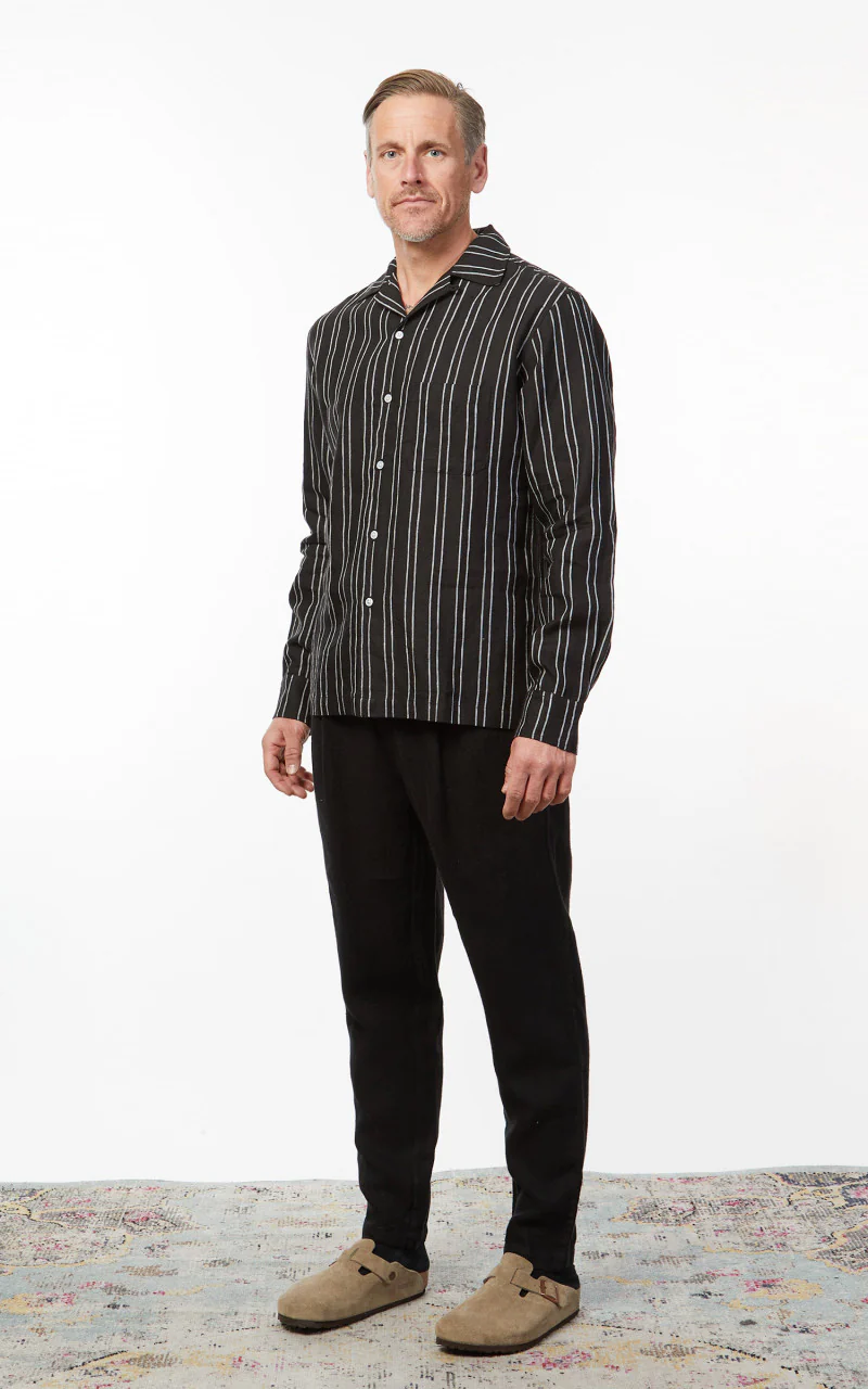 3sixteen LS Open Collar Linen Shirt Black Striped - Image 3
