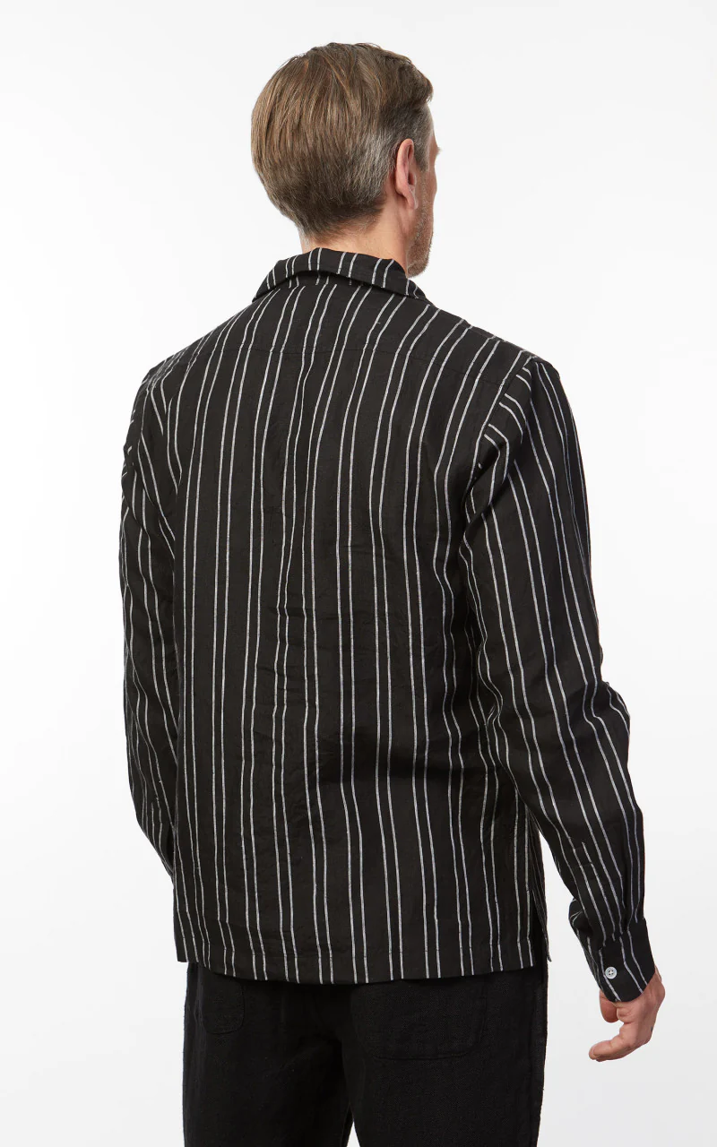 3sixteen LS Open Collar Linen Shirt Black Striped - Image 6