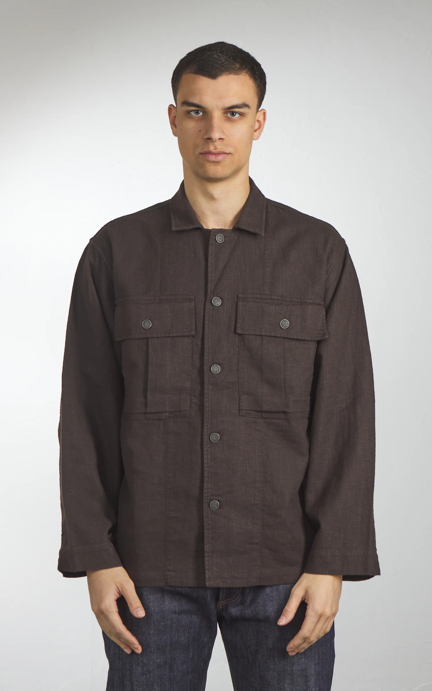 3sixteen M43 Overshirt Linen Chocolate - Image 2