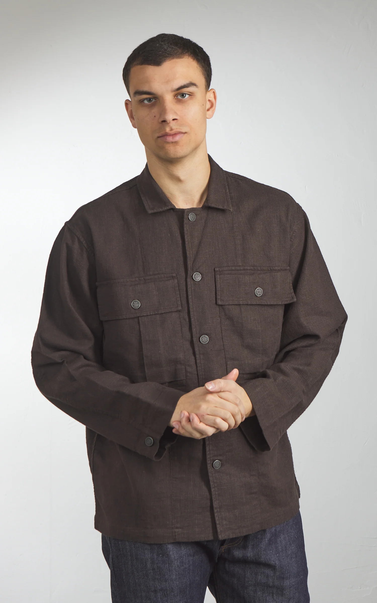 3sixteen M43 Overshirt Linen Chocolate - Image 5
