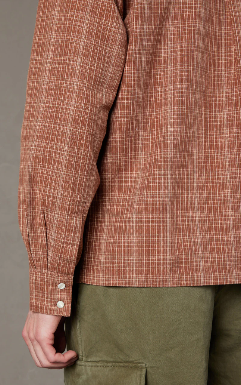 3sixteen Open Collar Shirt Amber Micro Plaid - Image 6
