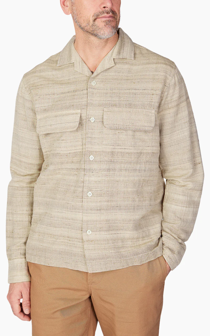 3sixteen Open Collar Shirt Travertine Handloom Silk - Image 3