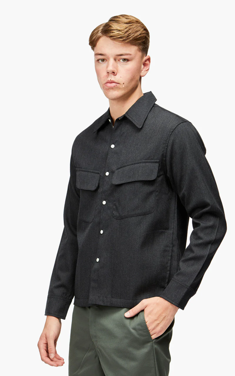 3sixteen Western Overshirt Wool Gabardine Charcoal - Image 4