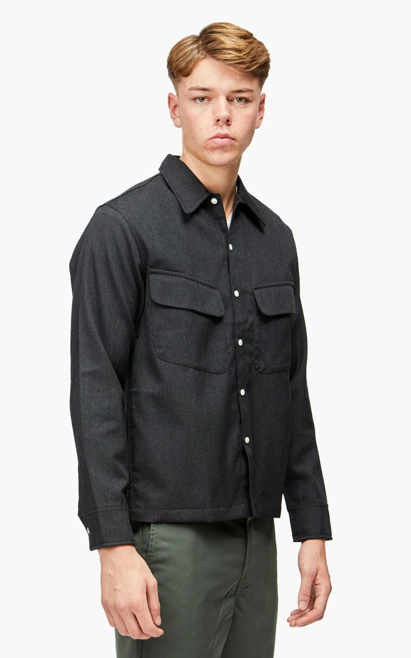 3sixteen Western Overshirt Wool Gabardine Charcoal - Image 6