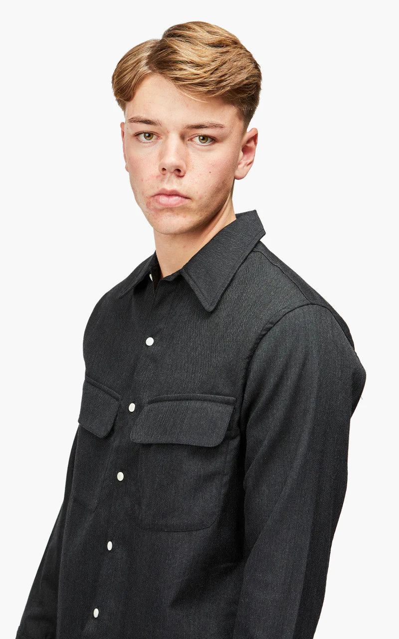3sixteen Western Overshirt Wool Gabardine Charcoal - Image 7