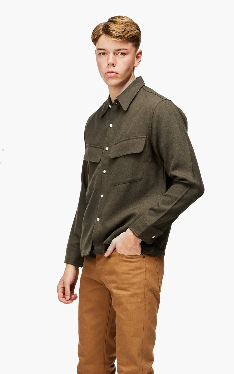 3sixteen Western Overshirt Wool Gabardine Forest - Image 4