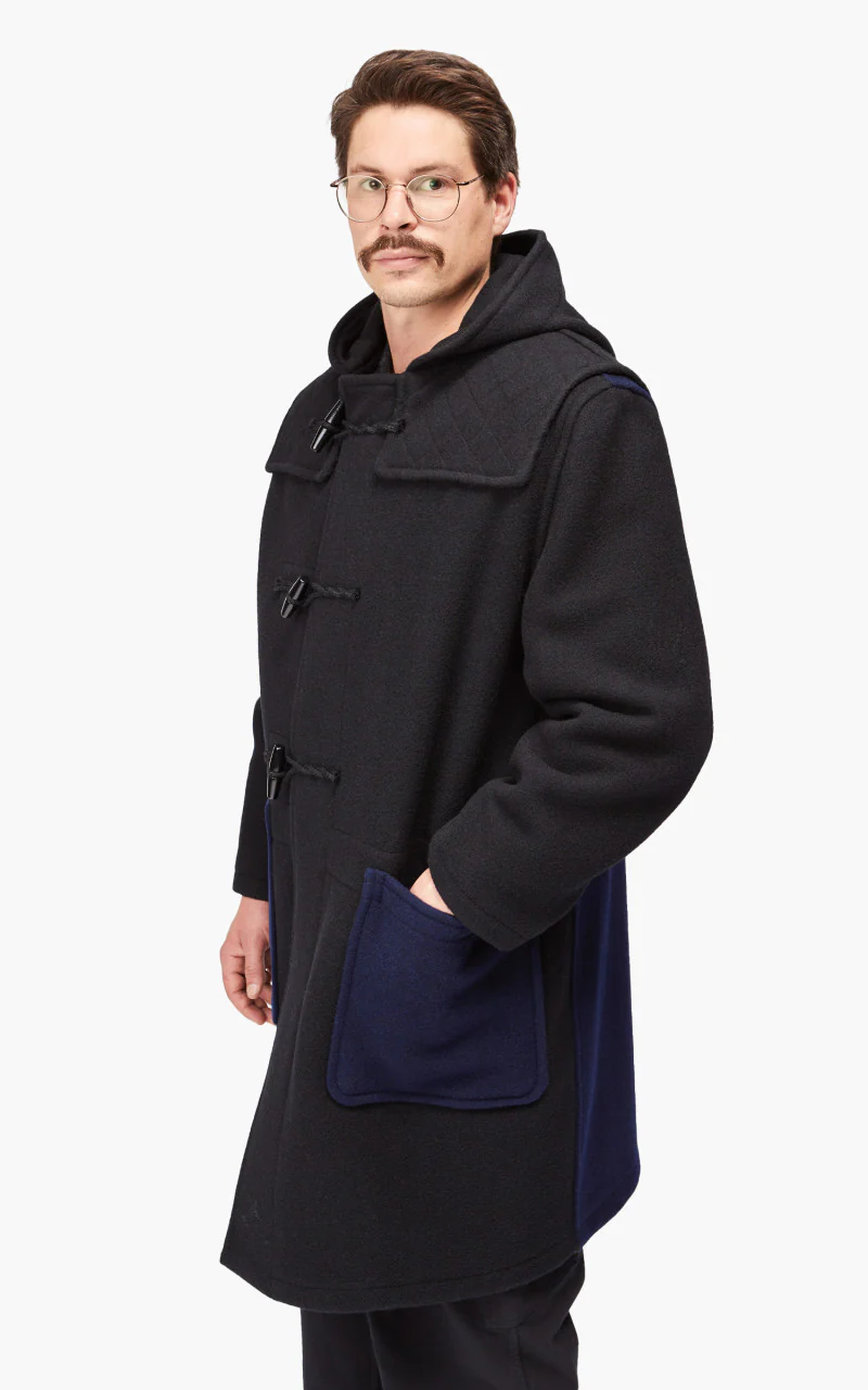 3sixteen x Gloverall Duffel Coat Black/Navy Wool - Image 2
