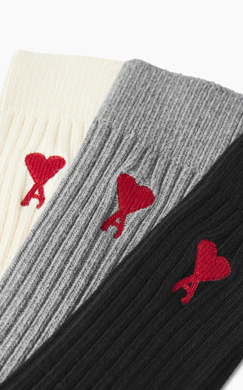 AMI Paris 3-Pack Ami De Coeur Socks Off White/Grey/Black