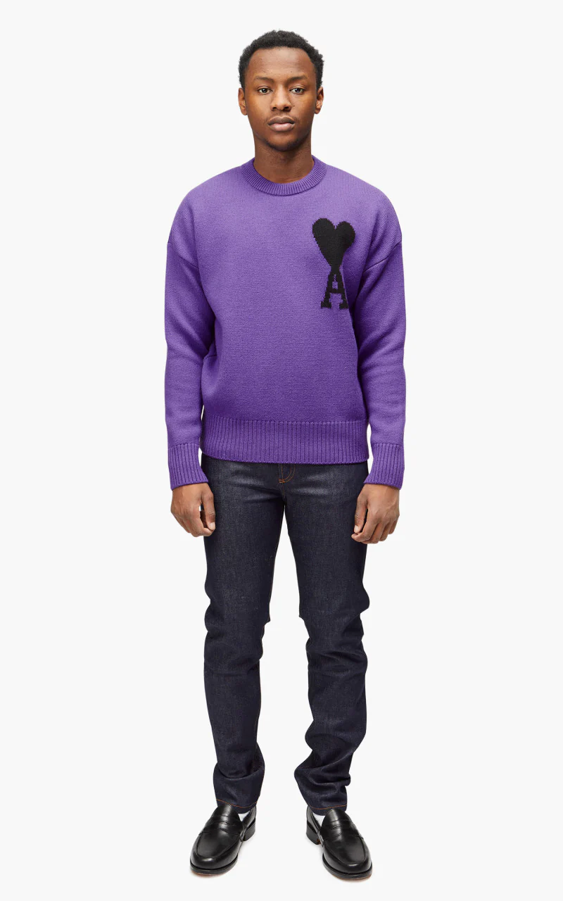 AMI Paris ADC Crewneck Sweater Cotton Purple/Black - Image 2
