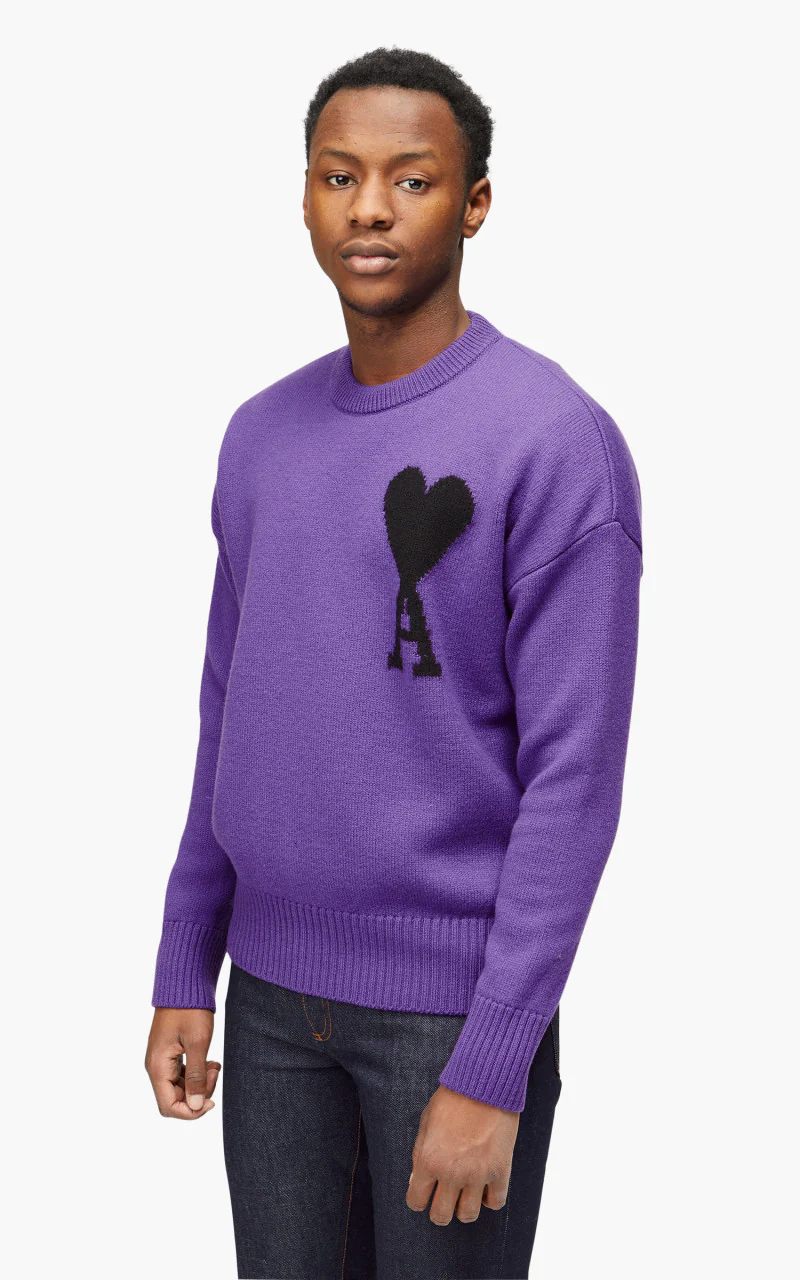 AMI Paris ADC Crewneck Sweater Cotton Purple/Black - Image 3