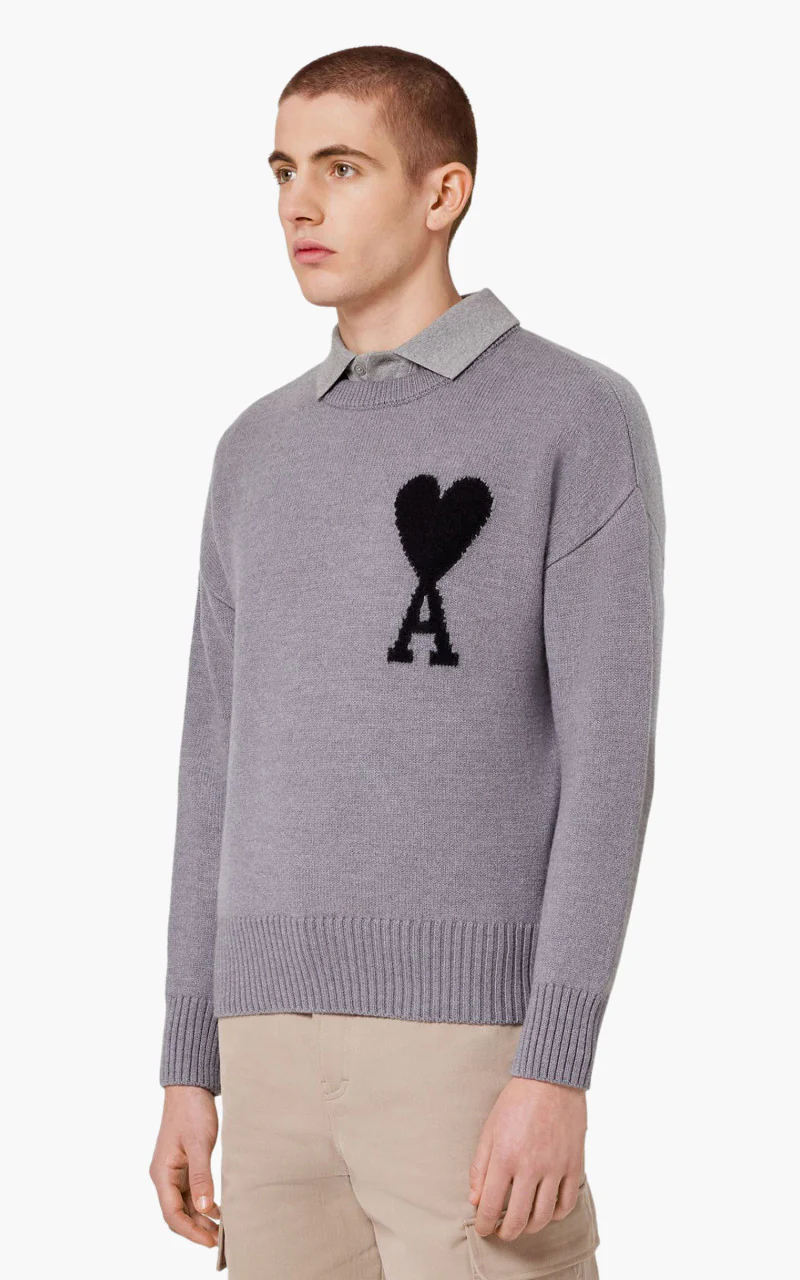 AMI Paris ADC Crewneck Sweater Knit Wool Grey/Black - Image 2
