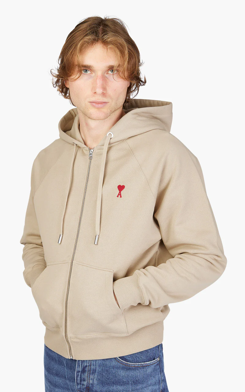 AMI Paris ADC Zipped Hoodie Champagne - Image 3