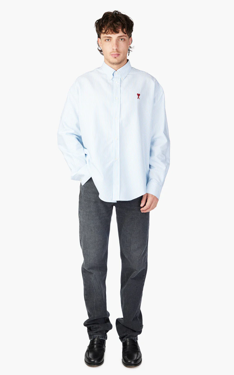 AMI Paris Ami De Coeur Boxy Fit Shirt Sky Blue/Natural White - Image 2