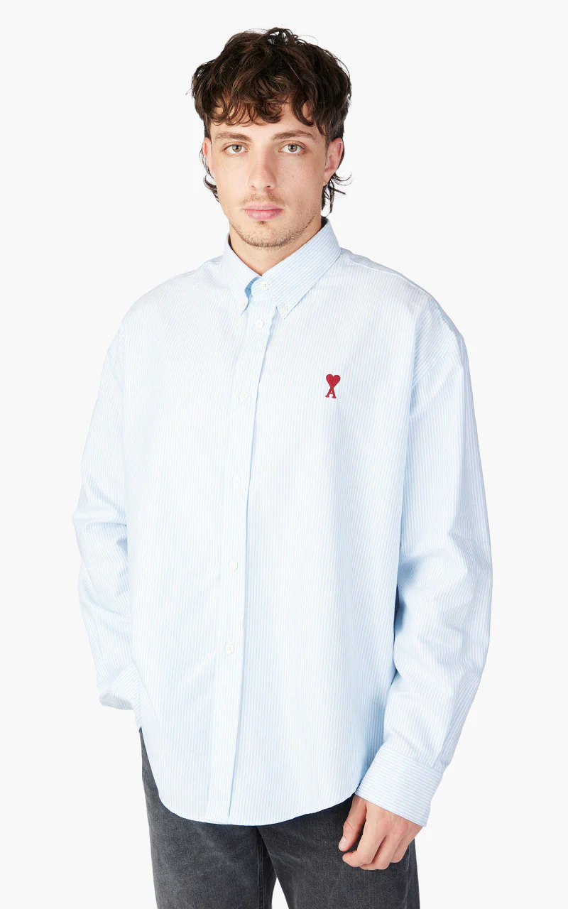 AMI Paris Ami De Coeur Boxy Fit Shirt Sky Blue/Natural White - Image 3