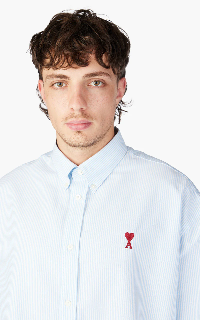 AMI Paris Ami De Coeur Boxy Fit Shirt Sky Blue/Natural White - Image 4