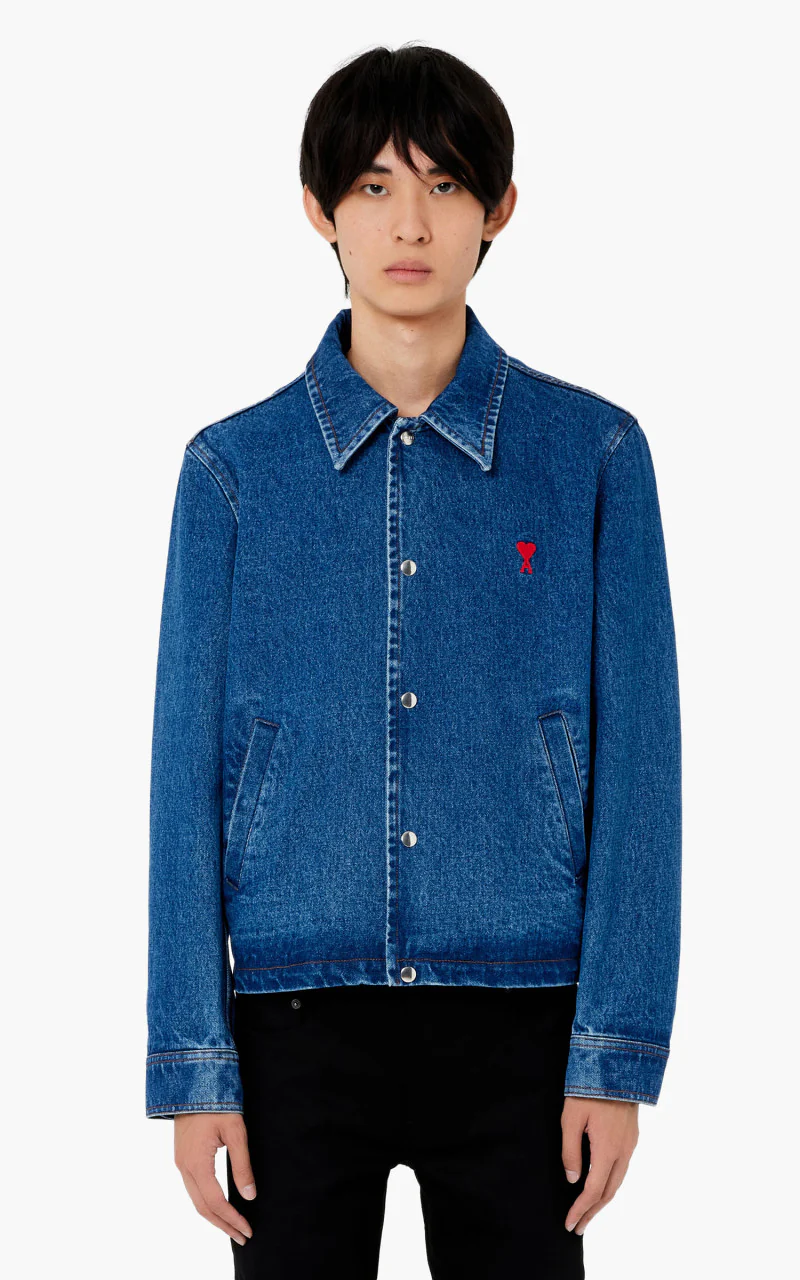 AMI Paris Ami De Coeur Buttoned Denim Jacket Used Blue - Image 2
