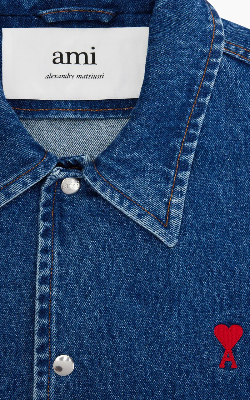AMI Paris Ami De Coeur Buttoned Denim Jacket Used Blue - Image 3