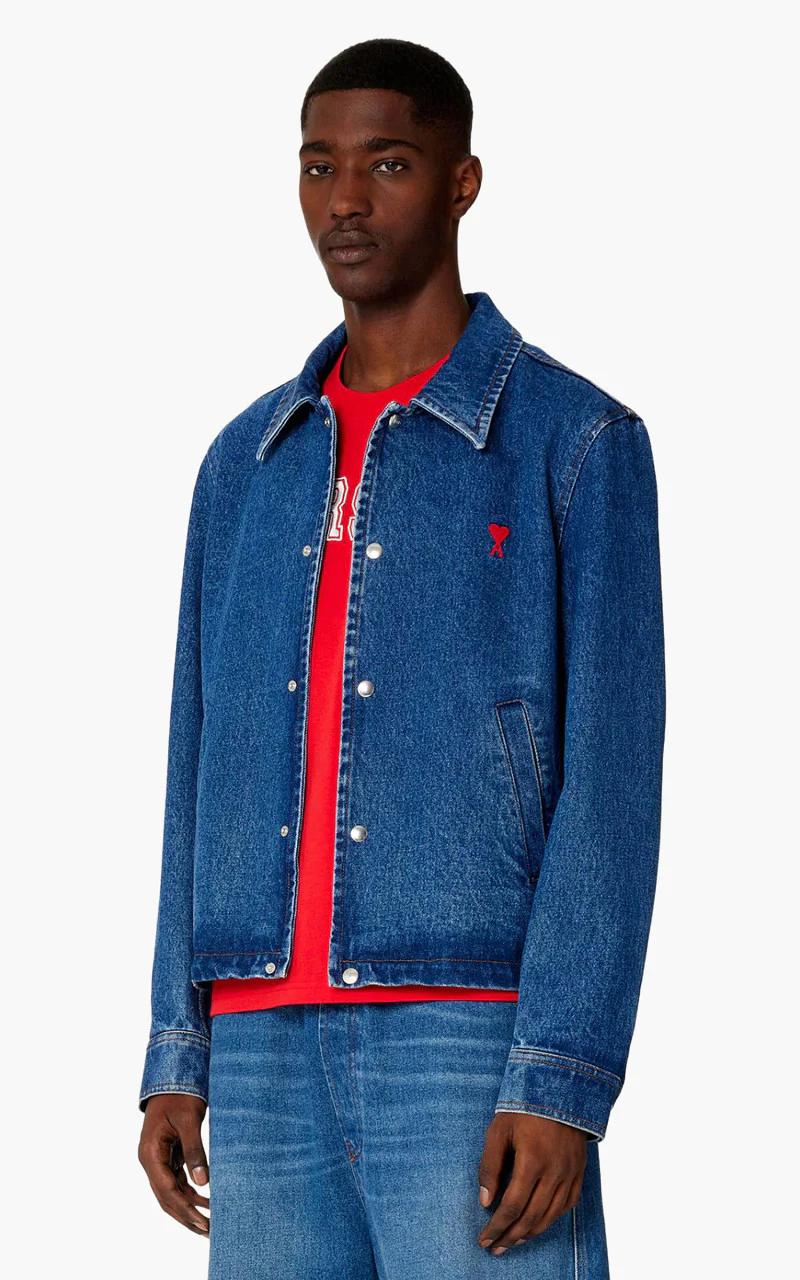 AMI Paris Ami De Coeur Buttoned Denim Jacket Used Blue - Image 4