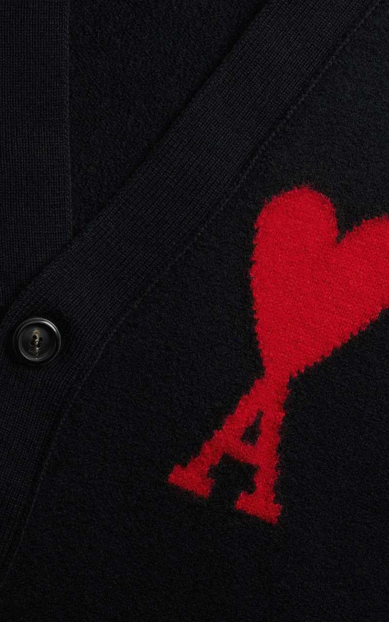 AMI Paris Ami De Coeur Cardigan Black/Red - Image 3