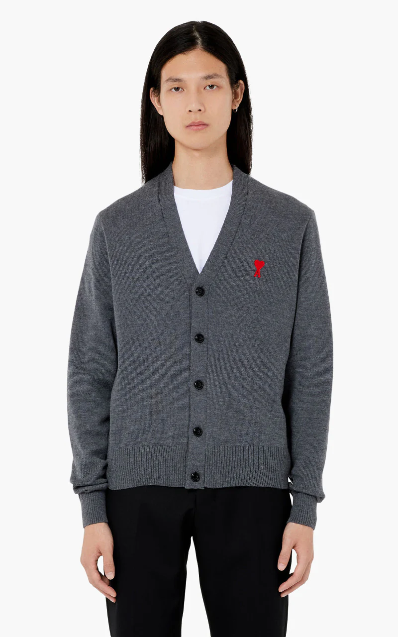 AMI Paris Ami De Coeur Cardigan Medium Heather Grey - Image 2