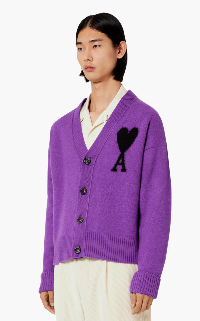 AMI Paris Ami De Coeur Cardigan Purple/Black - Image 2