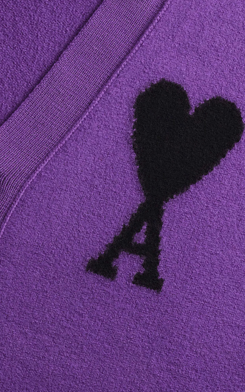 AMI Paris Ami De Coeur Cardigan Purple/Black - Image 3