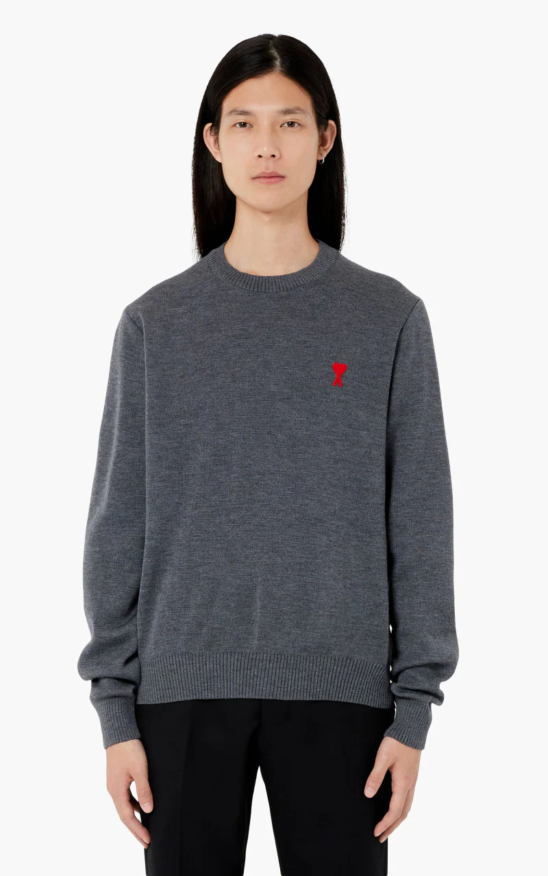 AMI Paris Ami De Coeur Crewneck Sweater Merino Wool Medium Heather - Image 2