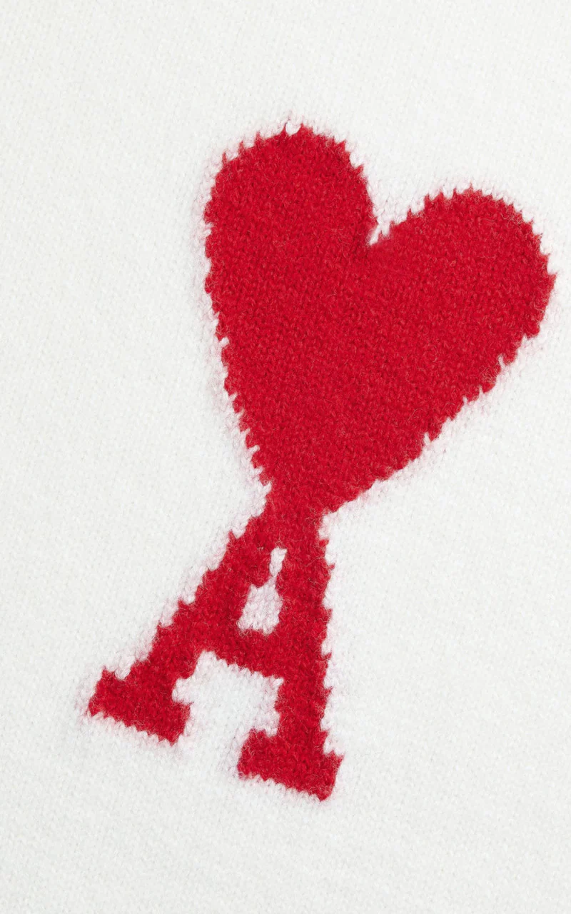 AMI Paris Ami De Coeur Funnel Neck Sweater Off-White/Red - Image 3