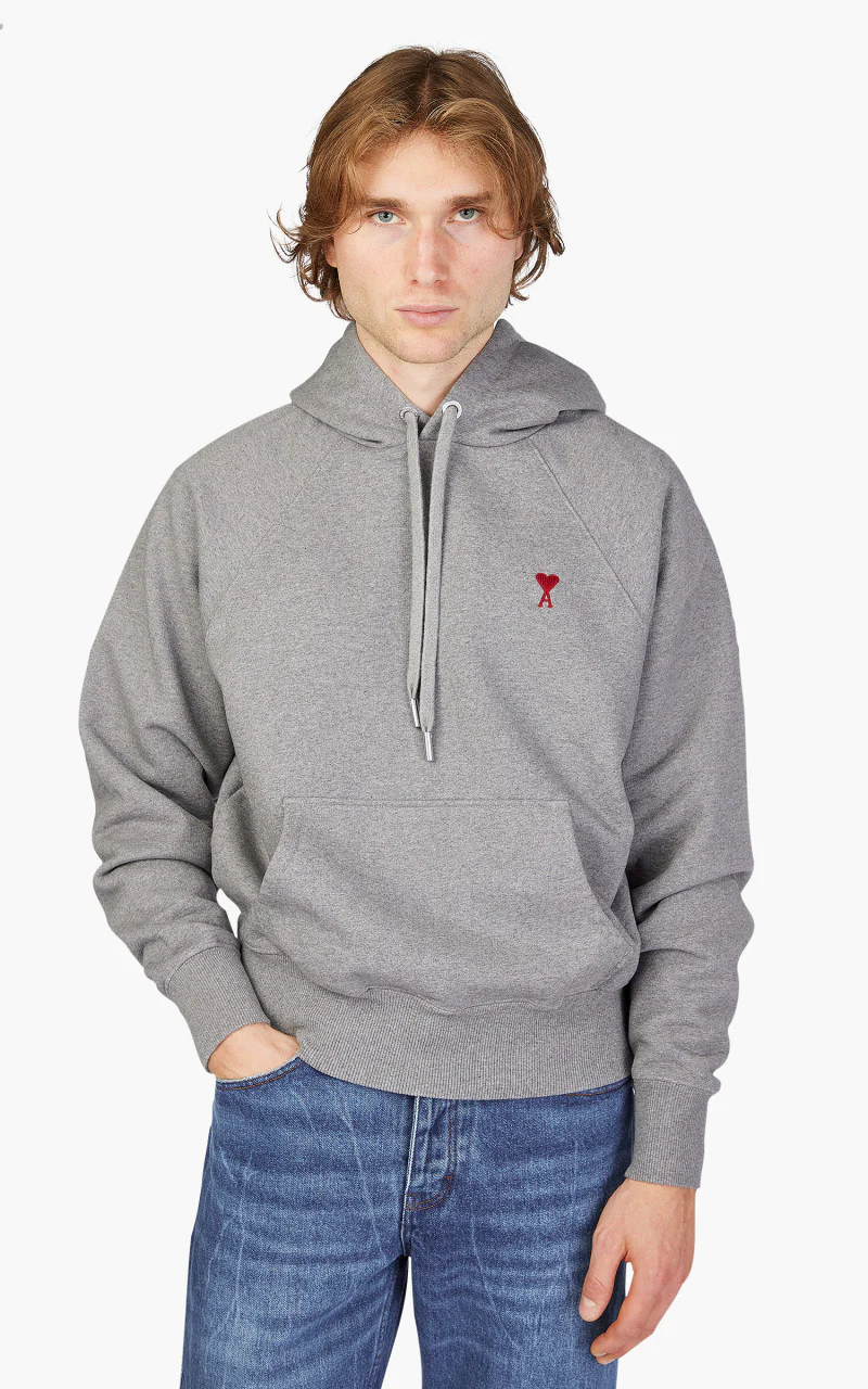 AMI Paris Ami De Coeur Hoodie Heather Grey - Image 4