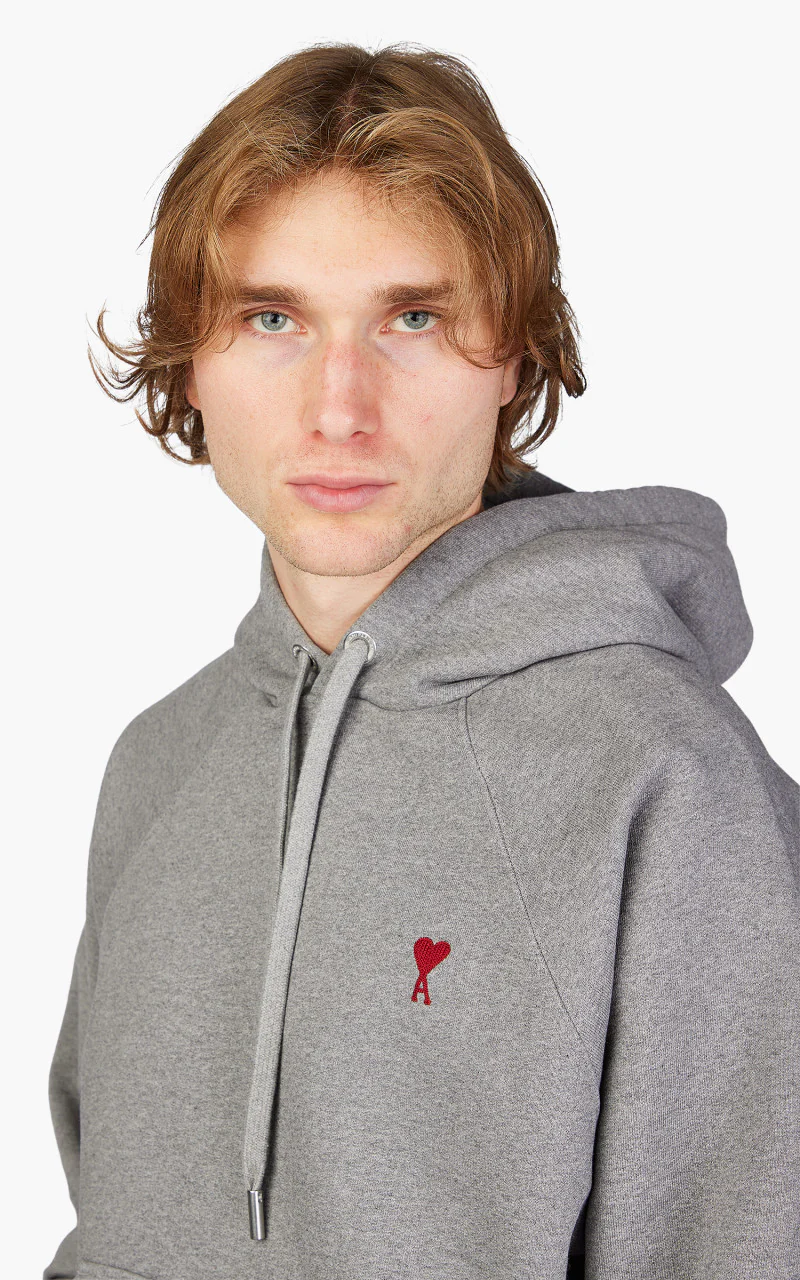 AMI Paris Ami De Coeur Hoodie Heather Grey - Image 6