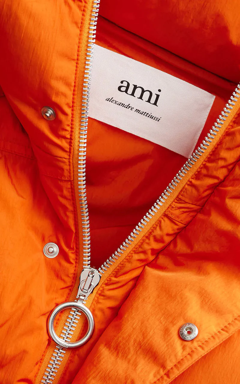 AMI Paris Ami De Coeur Patch Down Jacket Orange - Image 5