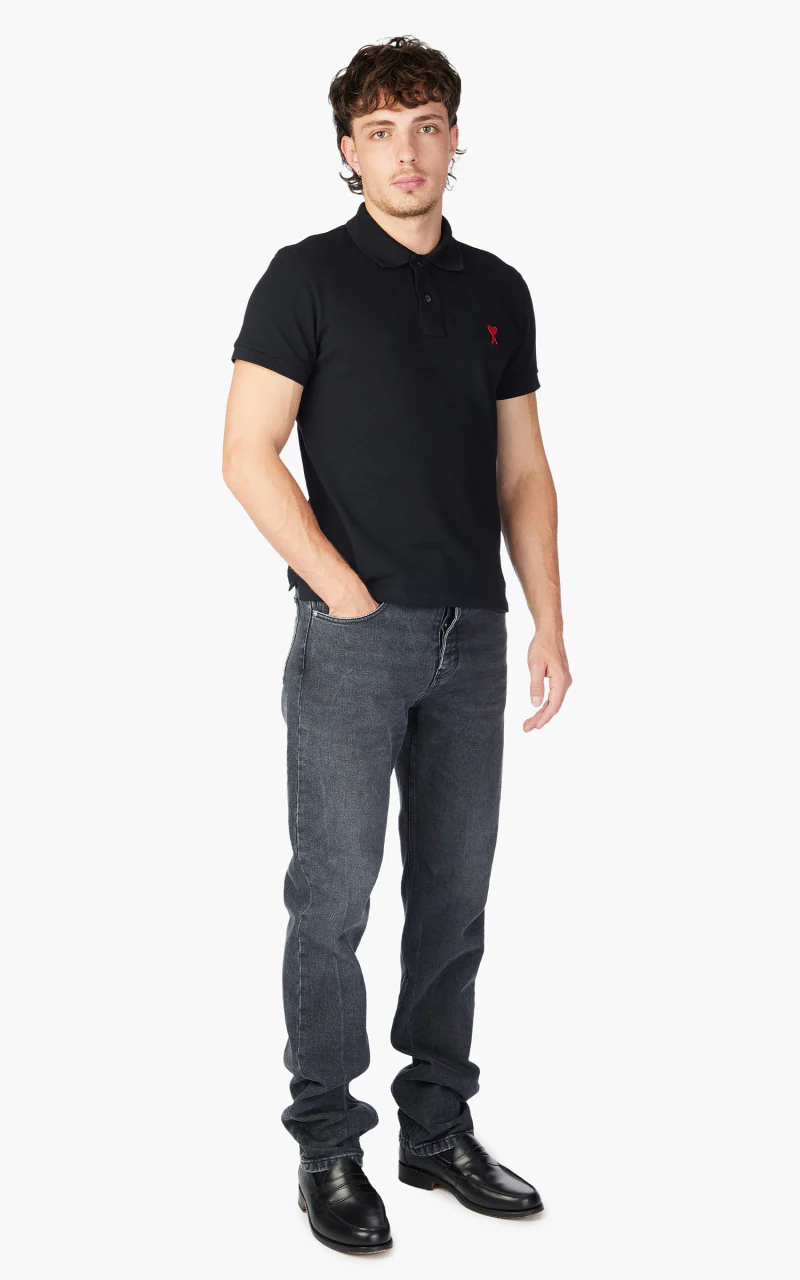 AMI Paris Ami De Coeur Polo Shirt Black - Image 2