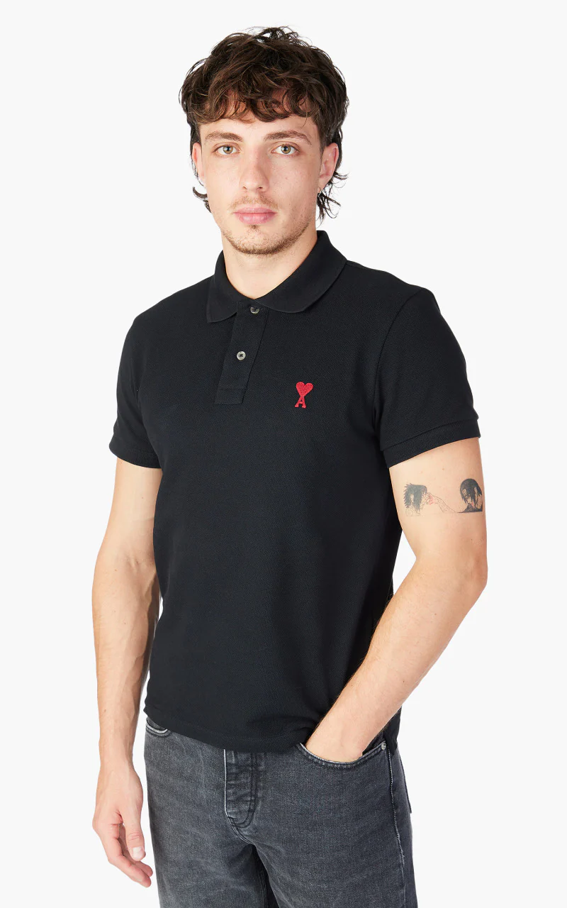 AMI Paris Ami De Coeur Polo Shirt Black - Image 4