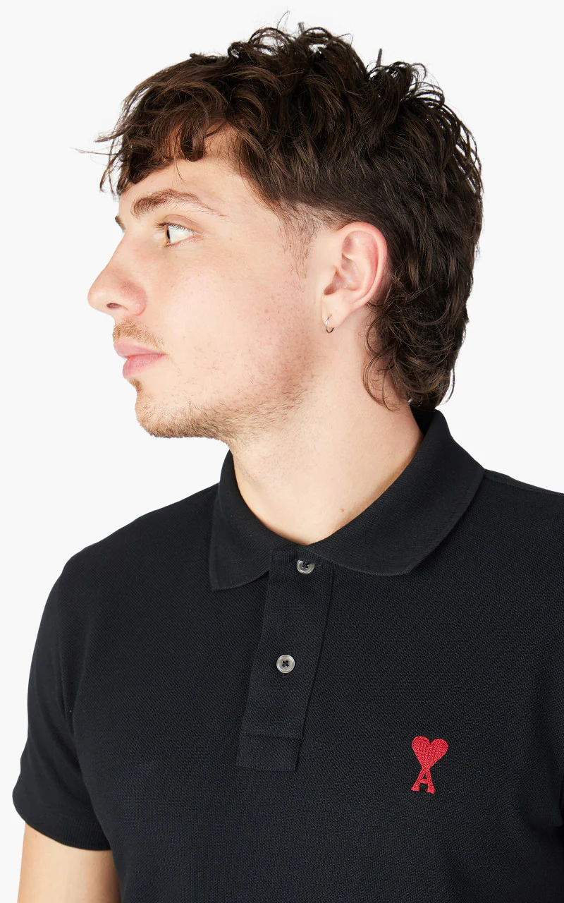 AMI Paris Ami De Coeur Polo Shirt Black - Image 5