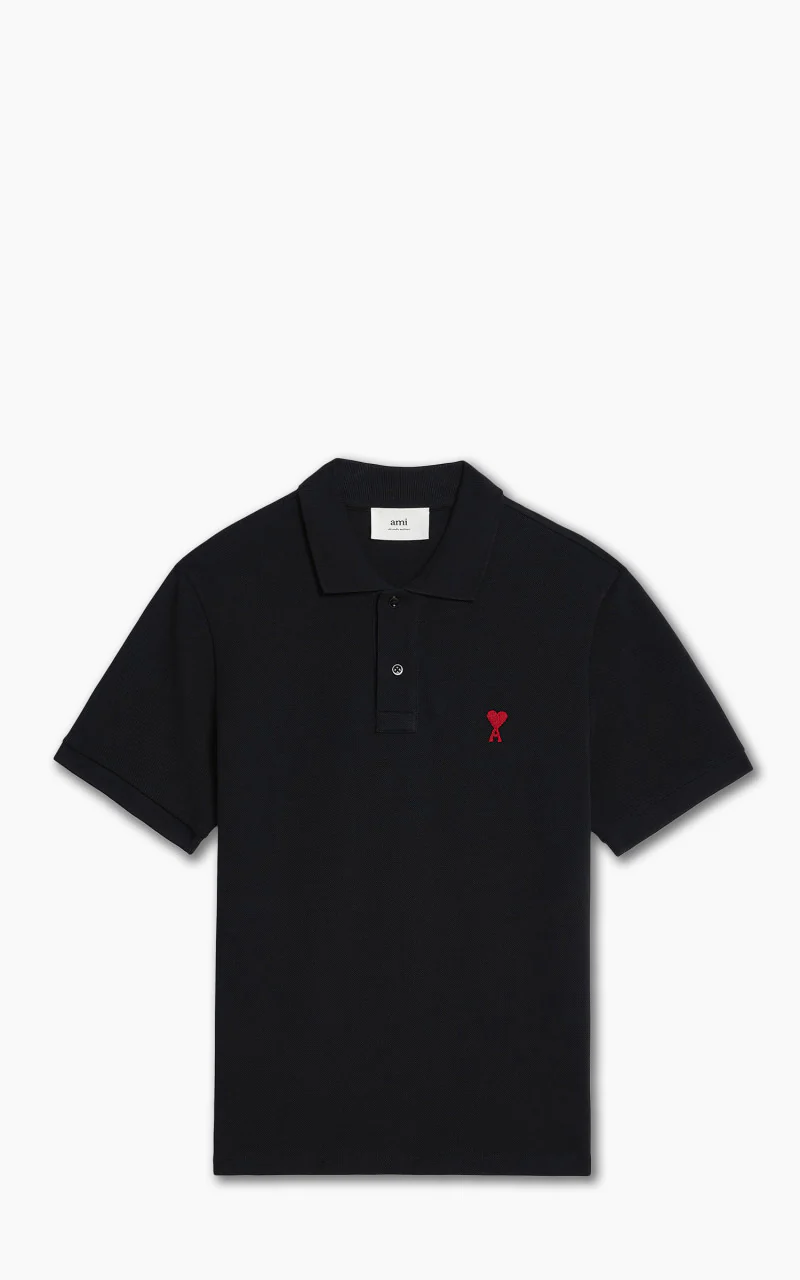 AMI Paris Ami De Coeur Polo Shirt Black - Image 7