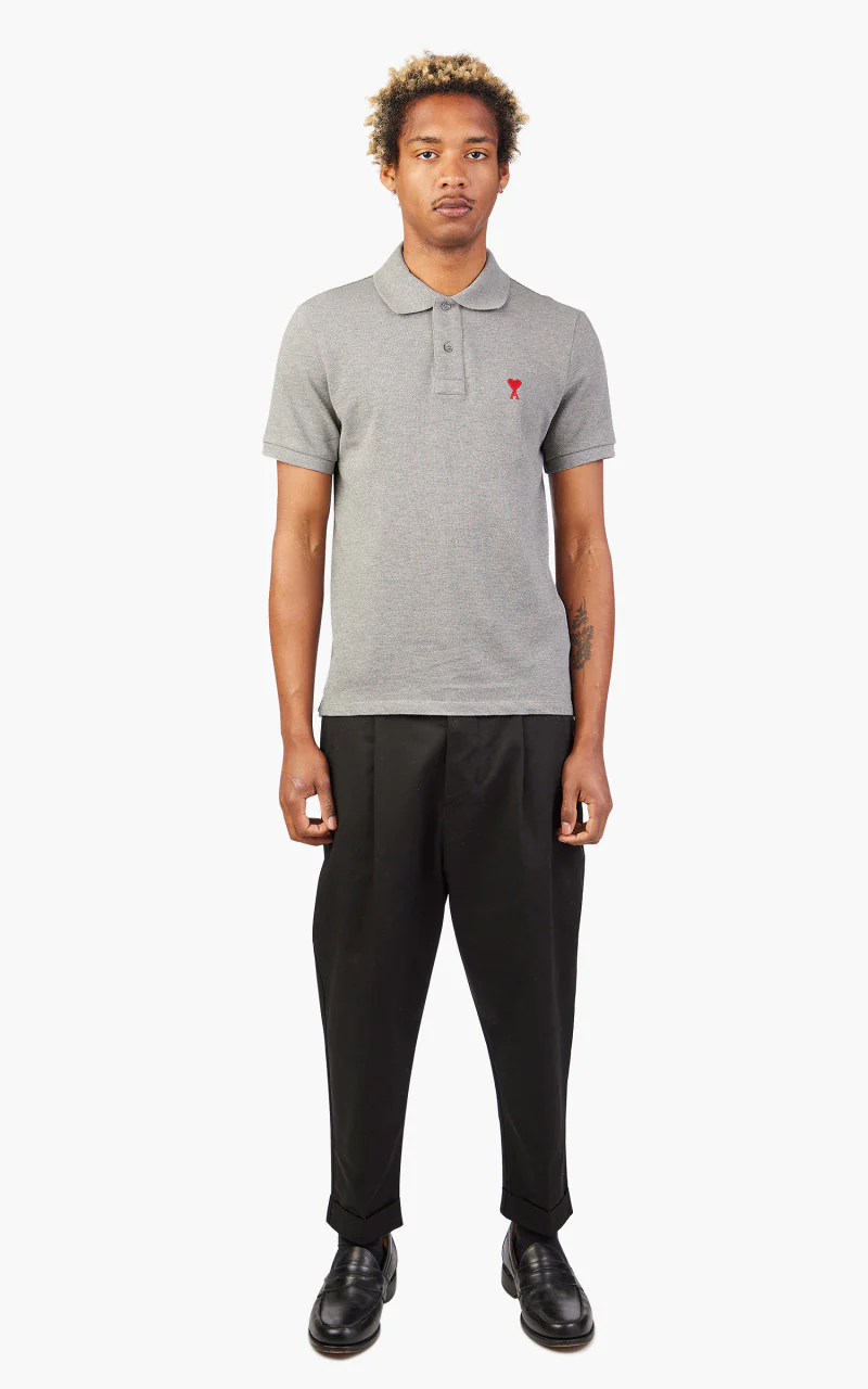 AMI Paris Ami De Coeur Polo Shirt Heather Grey - Image 2