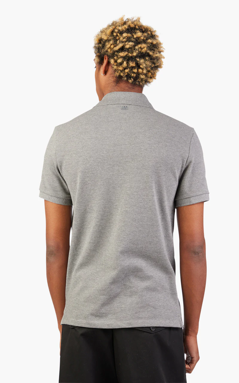 AMI Paris Ami De Coeur Polo Shirt Heather Grey - Image 6