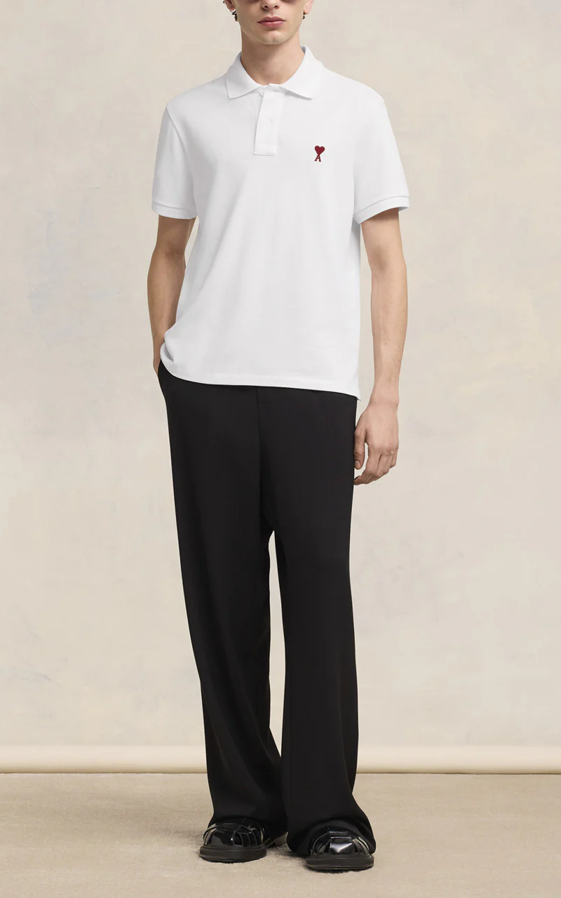 AMI Paris Ami De Coeur Polo Shirt White - Image 2