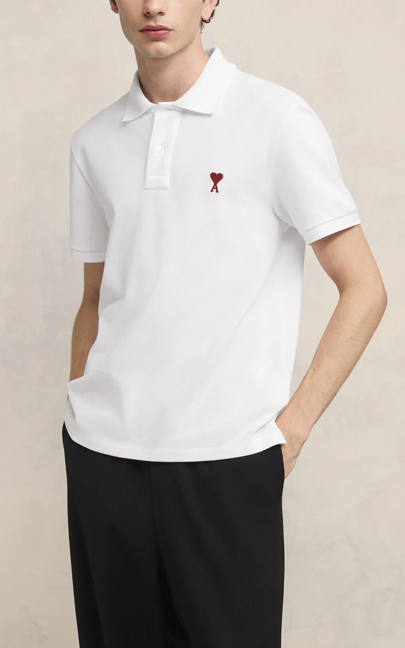 AMI Paris Ami De Coeur Polo Shirt White - Image 4