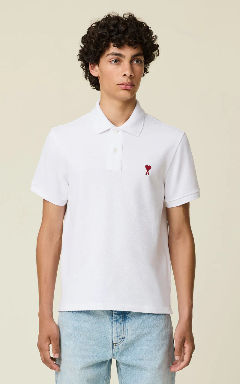 AMI Paris Ami De Coeur Polo Shirt White - Image 6