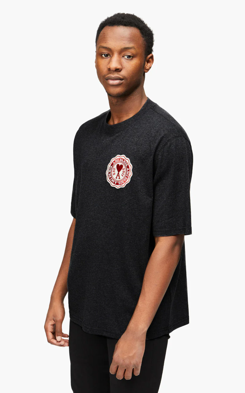 AMI Paris Ami France Patch T-Shirt Anthracite - Image 4