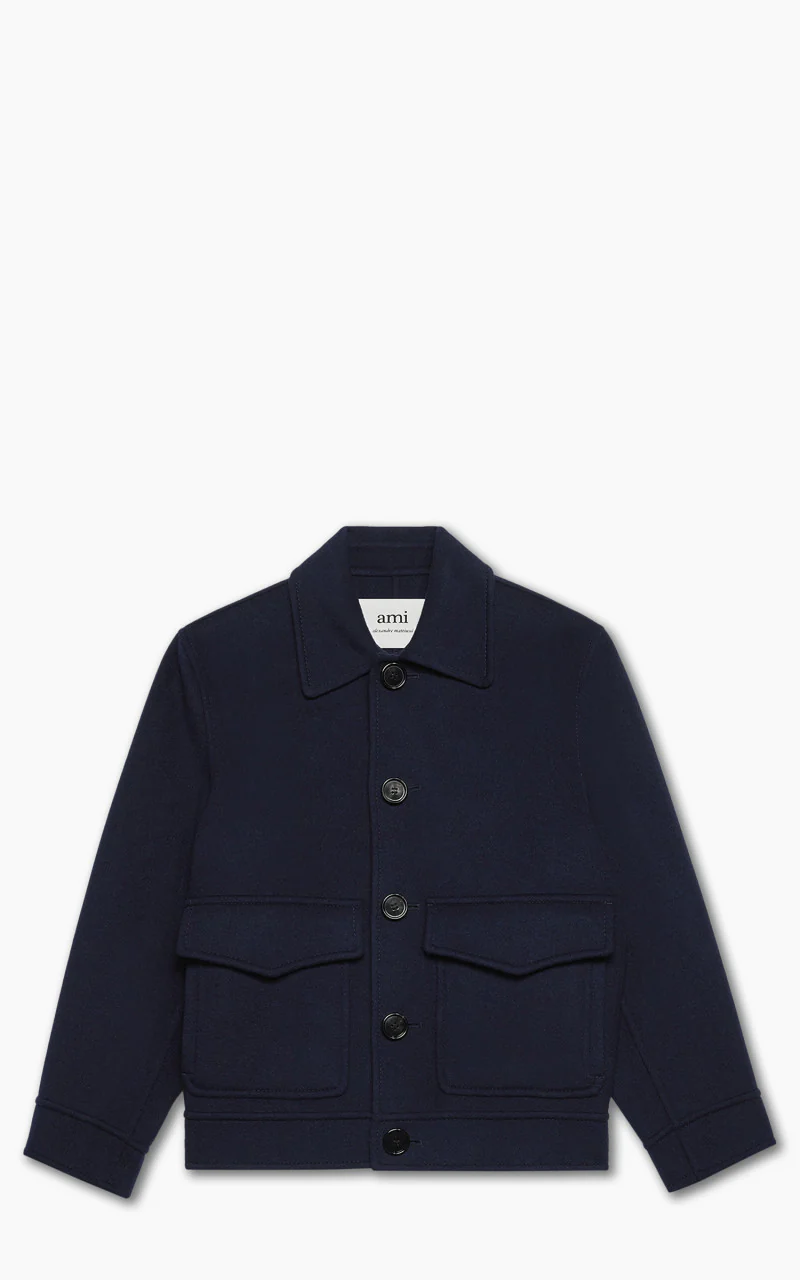 AMI Paris Boxy Fit Double Face Coat Night Blue