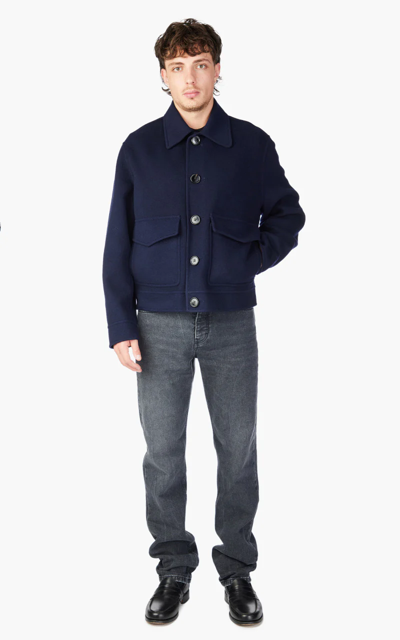 AMI Paris Boxy Fit Double Face Coat Night Blue - Image 2