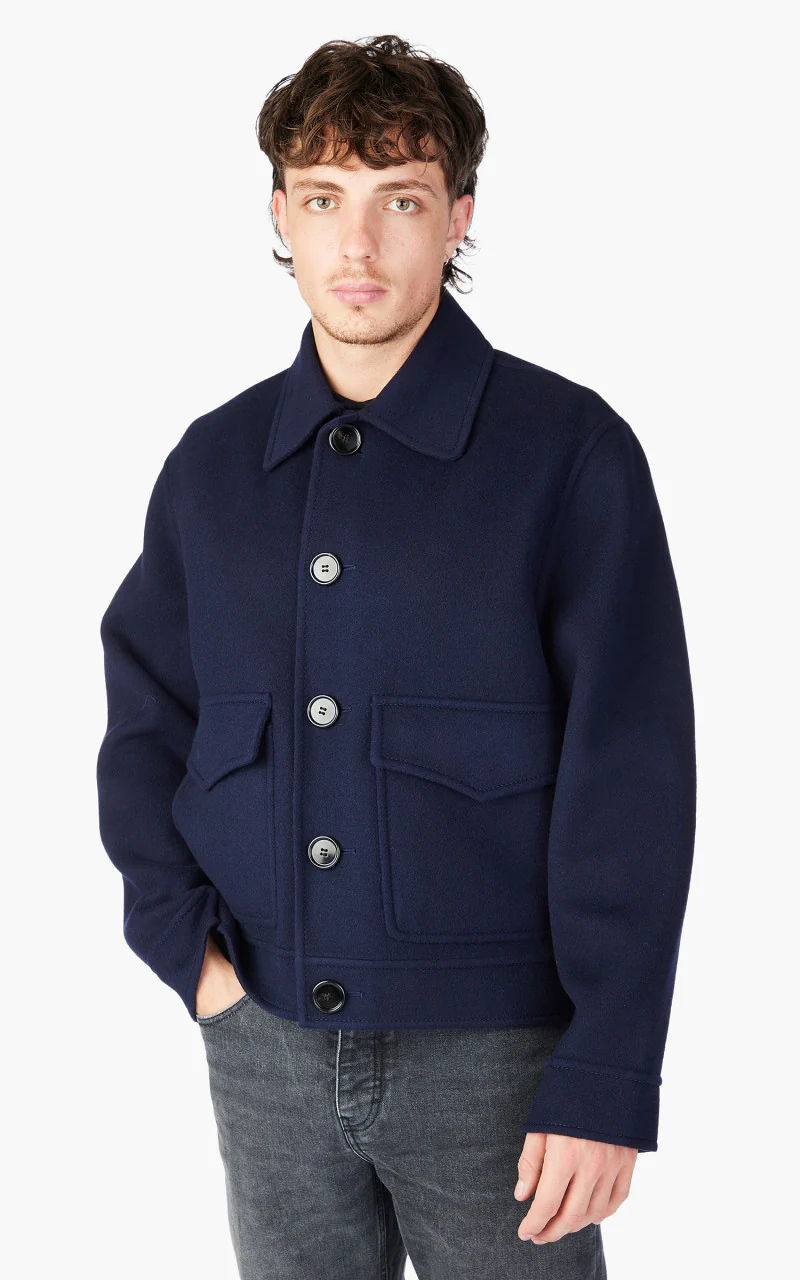 AMI Paris Boxy Fit Double Face Coat Night Blue - Image 4