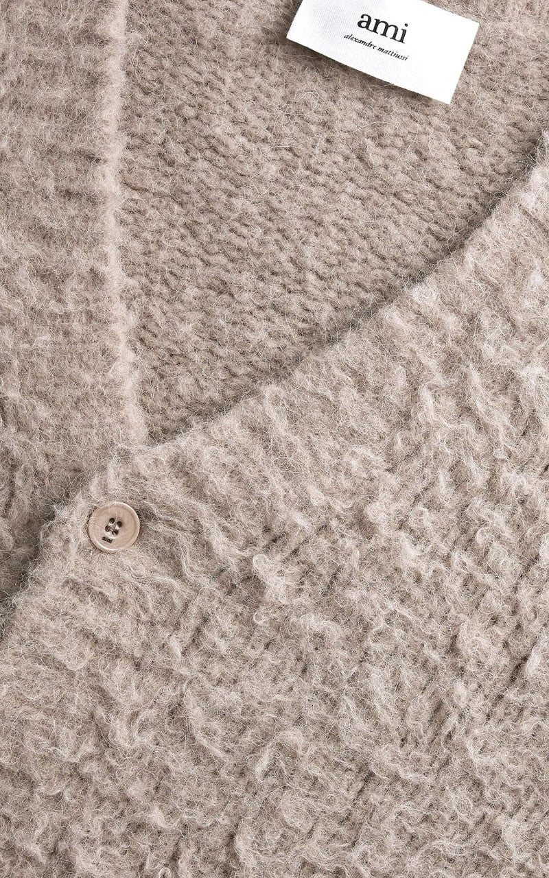 AMI Paris Brushed Cardigan Alpaca Beige - Image 3