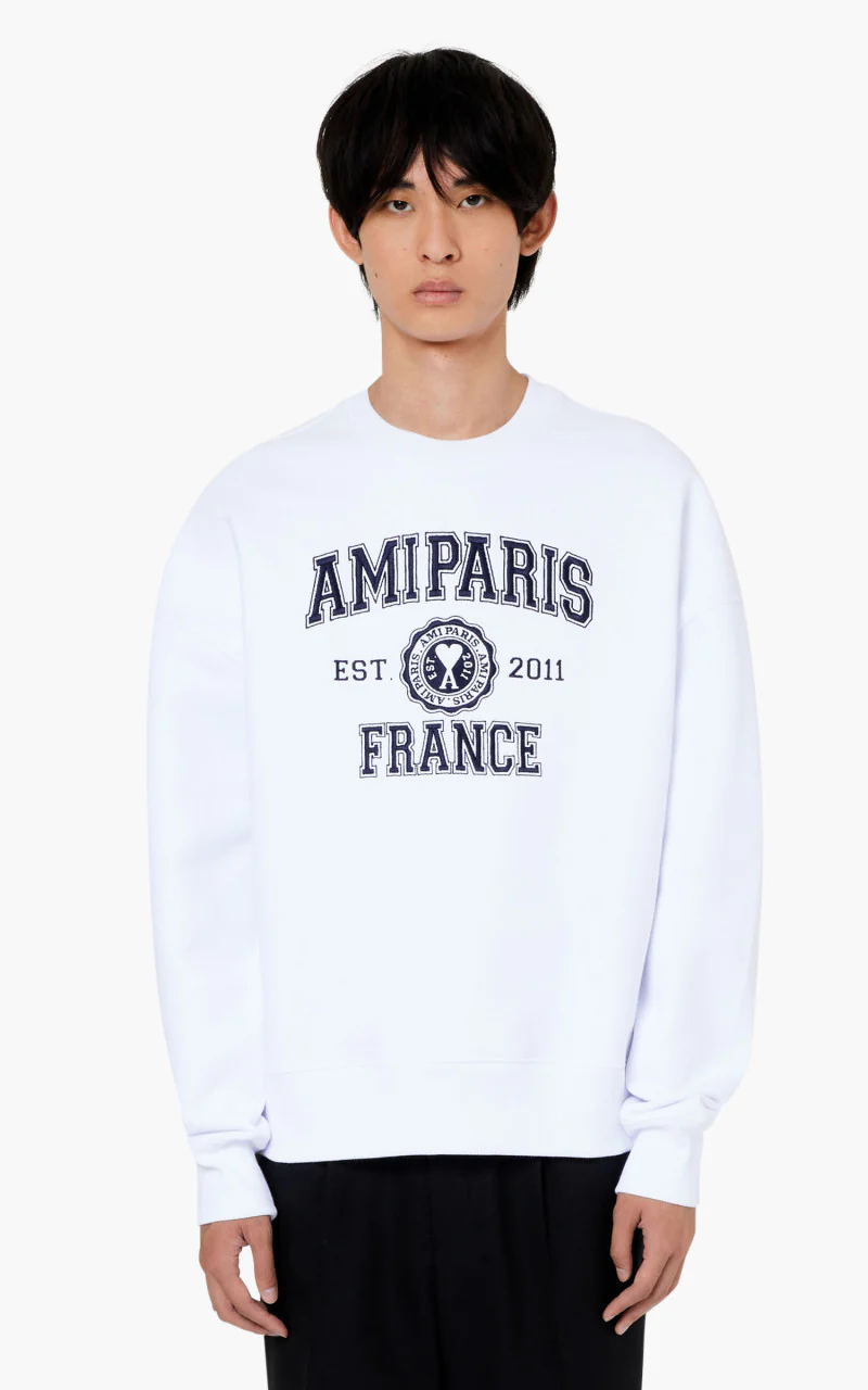 AMI Paris France Crewneck Sweatshirt White - Image 2