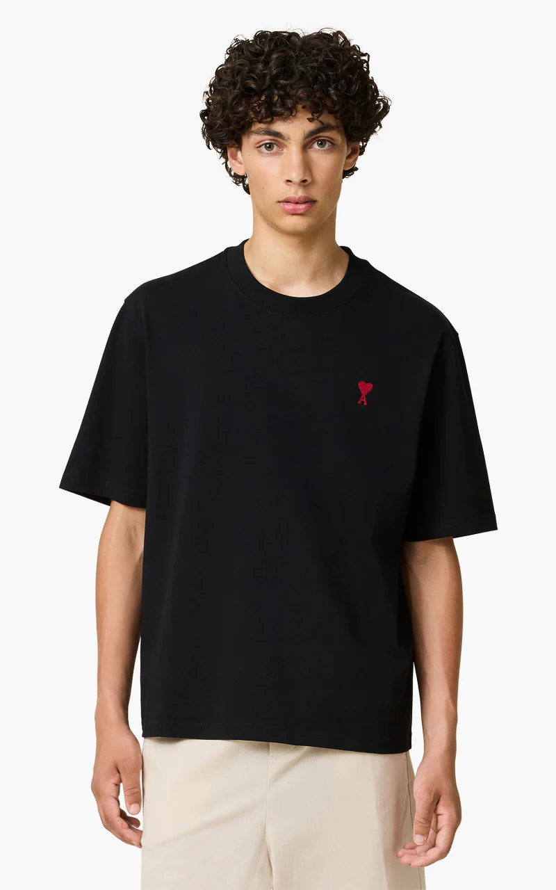 AMI Paris Red Ami De Coeur Boxy Fit T-Shirt Black - Image 3